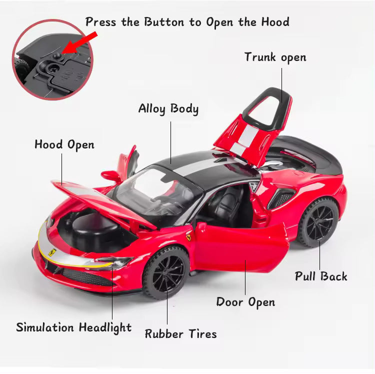 Ferrari Sf90- Diecast Metal Car - Scale 1:24/1:32