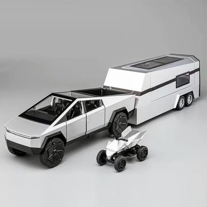 Tesla Cyber Truck Pickup Trailer Camper - Diecast Metal Car - Scale 1:24
