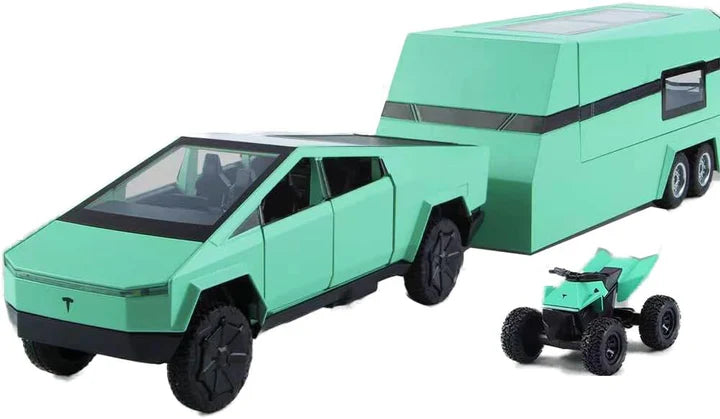 Tesla Cyber Truck Pickup Trailer Camper - Diecast Metal Car - Scale 1:24