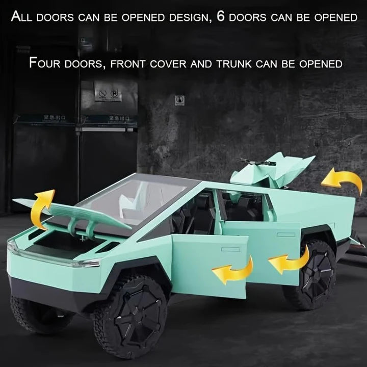 Tesla Cyber Truck Pickup Trailer Camper - Diecast Metal Car - Scale 1:24