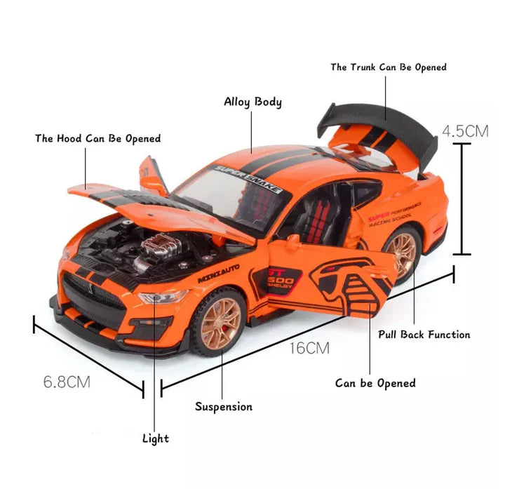 Mustang Gt500 Orange Scale  Model  - Diecast Metal Car - Scale 1:32
