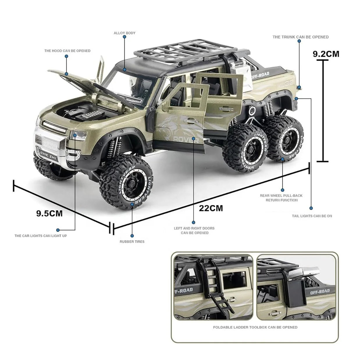 Land Rover Defender 6X6 - Diecast Metal Car - Scale 1:24