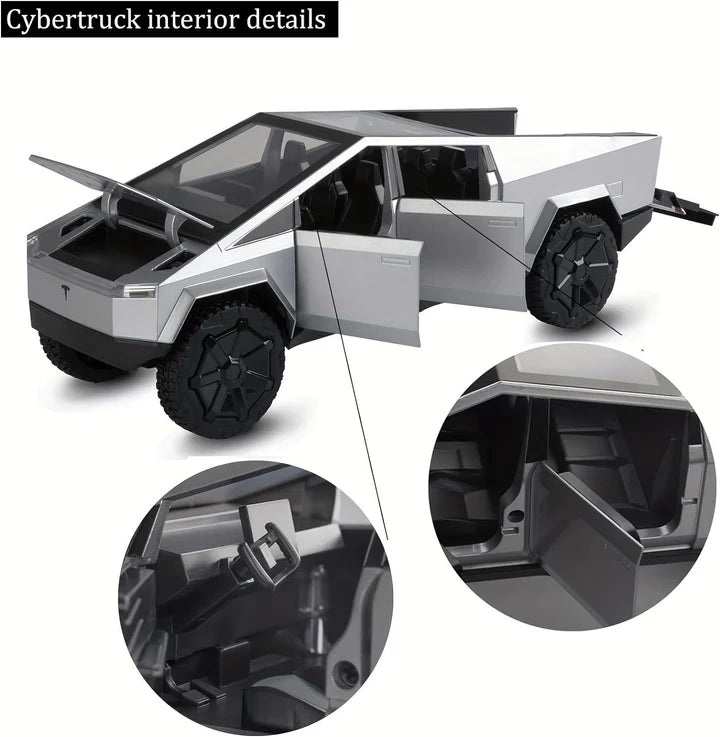 Tesla Cyber Truck Pickup Trailer Camper - Diecast Metal Car - Scale 1:24