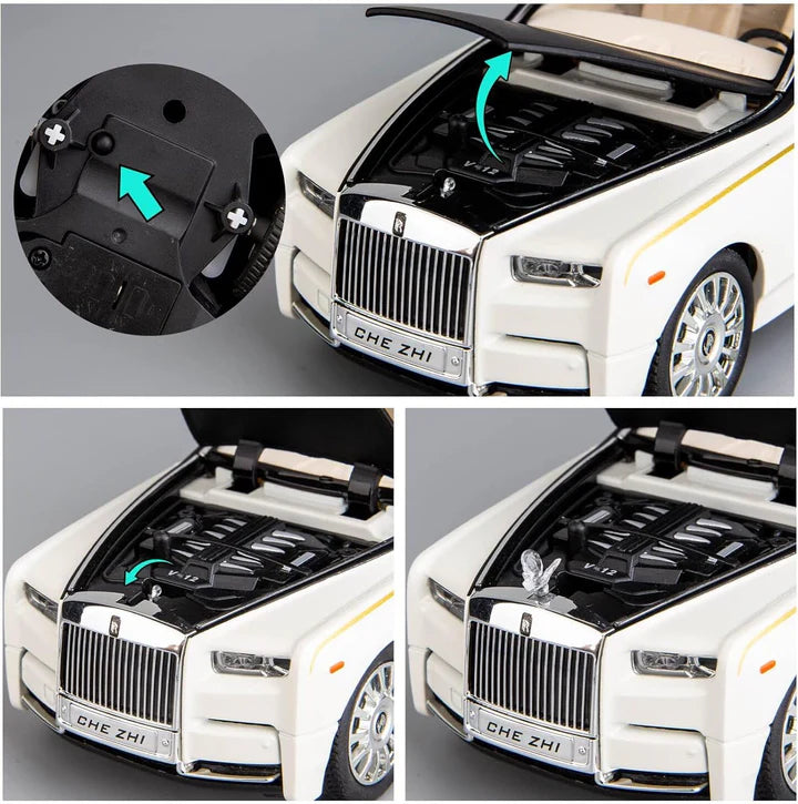 Rolls Royce Phantom White-Blue - Diecast Metal Car - Scale 1:32 / 1:24