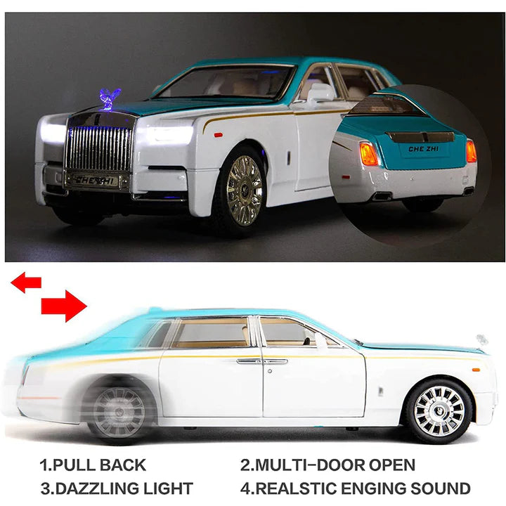 Rolls Royce Phantom White-Blue - Diecast Metal Car - Scale 1:32 / 1:24