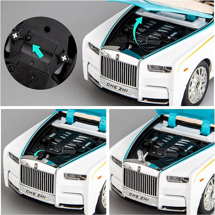 Rolls Royce Phantom White-Blue - Diecast Metal Car - Scale 1:32 / 1:24