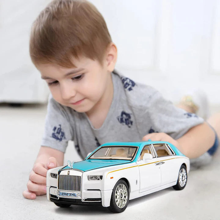 Rolls Royce Phantom White-Blue - Diecast Metal Car - Scale 1:32 / 1:24