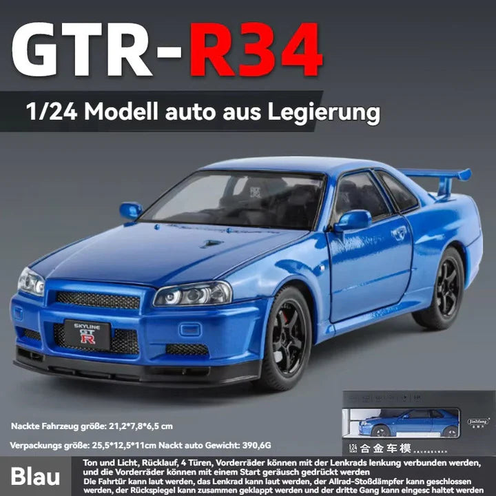 Nissan Skyline Gtr 34- Diecast Metal Car - Scale 1:24