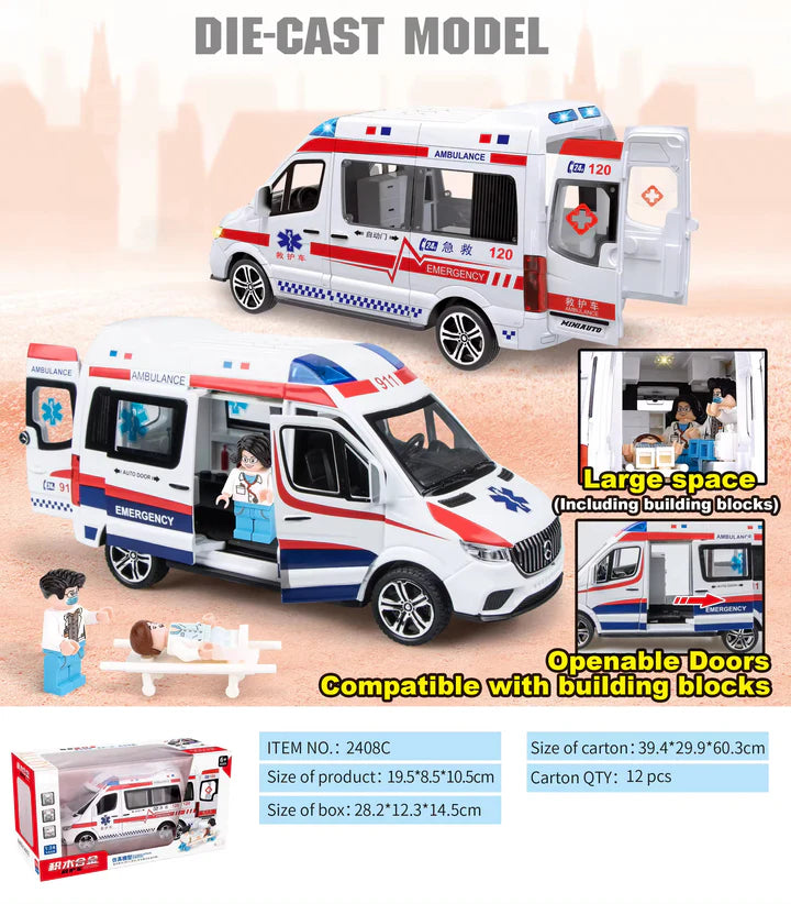 Mercedes Benz Ambulance Van- Diecast Metal Car - Scale 1:24