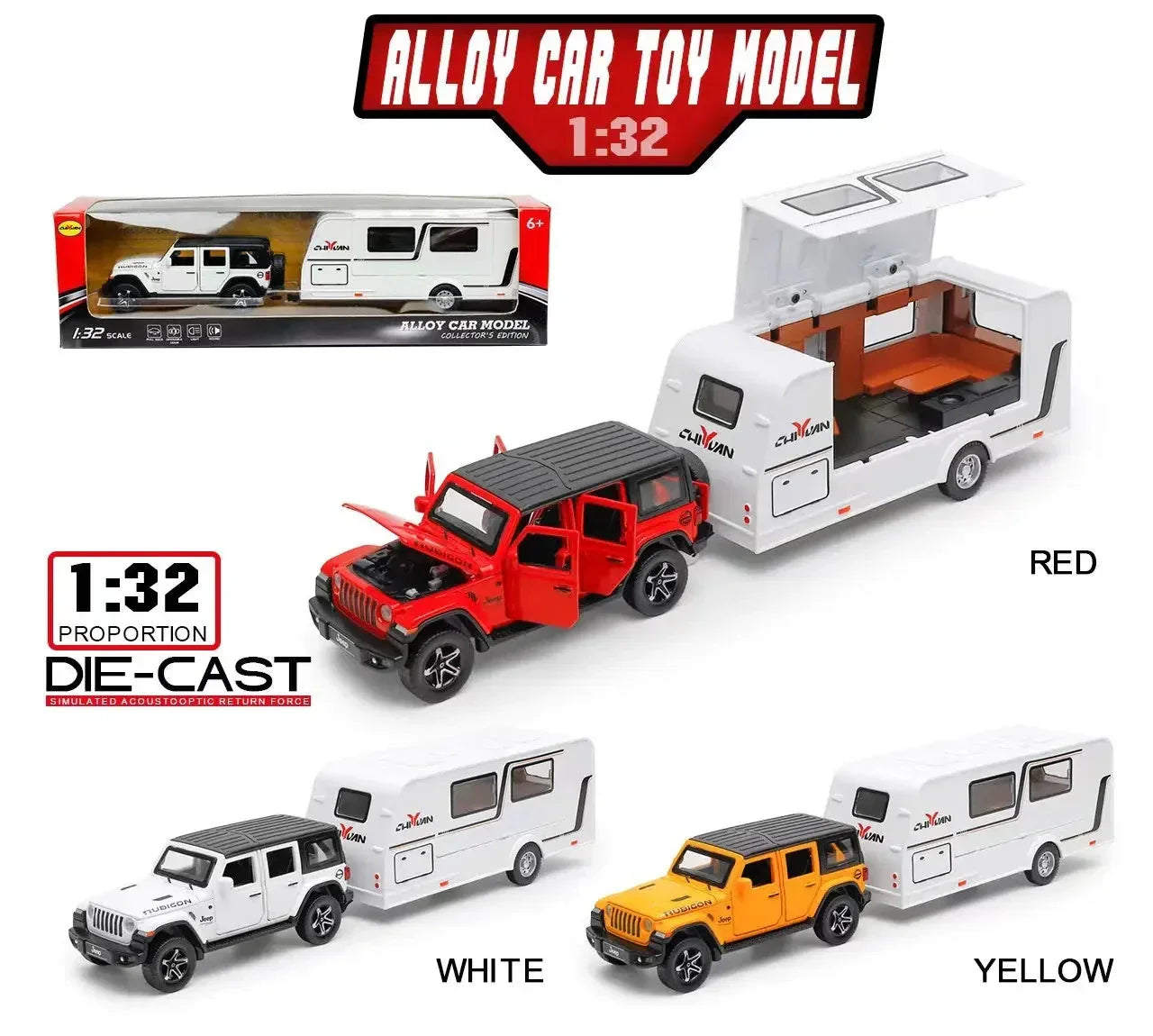 Jeep Rubicon with Trailer - Diecast Metal Car - Scale 1:24