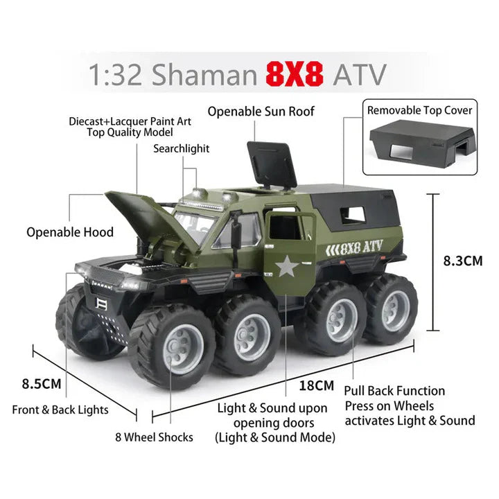 8X8 OFF-ROAD REFITTED MODEL ADVENTURE SUV - Diecast Metal Car - Scale 1:32