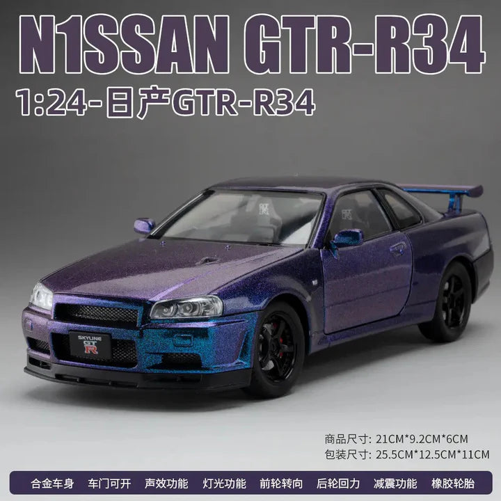 Nissan Skyline Gtr 34- Diecast Metal Car - Scale 1:24