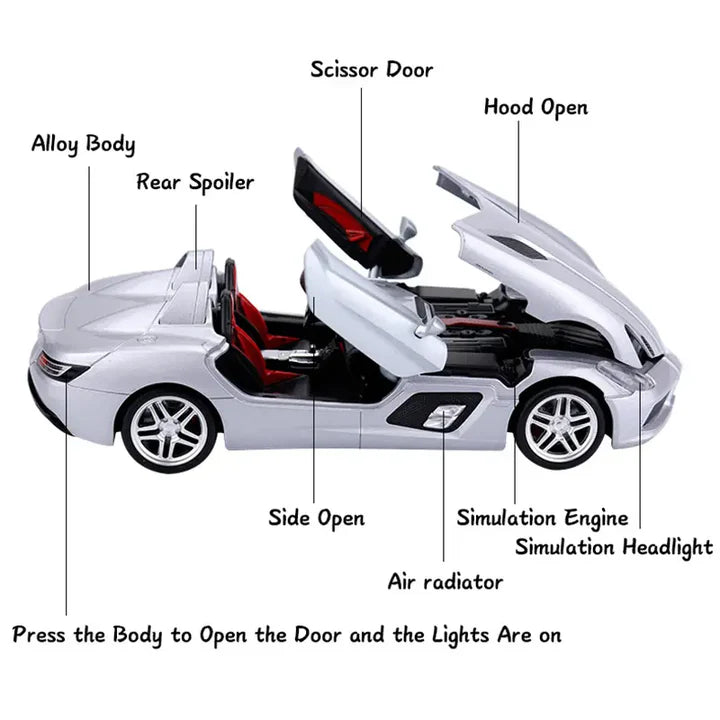 Mercedes- Benz Slr Stirling Convertible Sports - Diecast Metal Car - Scale 1:24