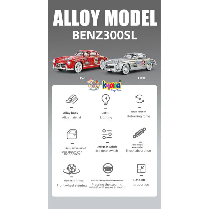 Mercedes Benz 300sl Vintage - Diecast Metal Car - Scale 1:24