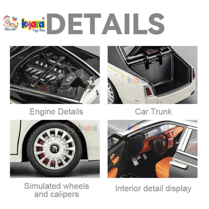 Rolls-royce Phantom Black-Silver - Diecast Metal Car - Scale 1:24 / 1:18