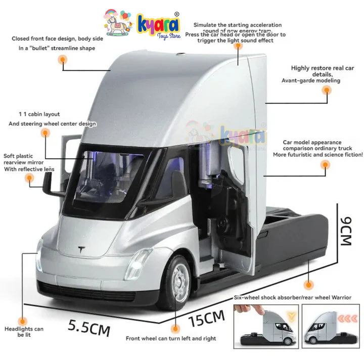 Tesla Semi Head Truck - Diecast Metal Car - Scale 1:32