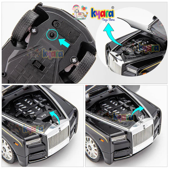 Rolls-royce Phantom Black-Silver - Diecast Metal Car - Scale 1:24 / 1:18