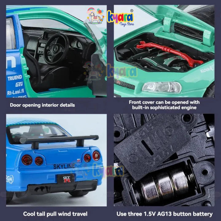 Nissan GTR R34 - Diecast Metal Car - Scale 1:32