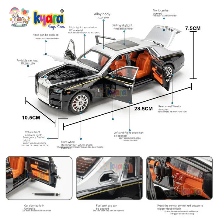 Rolls-royce Phantom Black-Silver - Diecast Metal Car - Scale 1:24 / 1:18